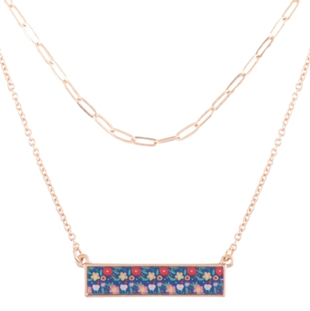MUL - BAR SHAPED TILE PRINTED FILM LAYERED NECKLACE - MULTICOLOR